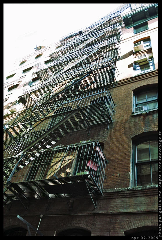 Outdoor fire escapes on a New York building